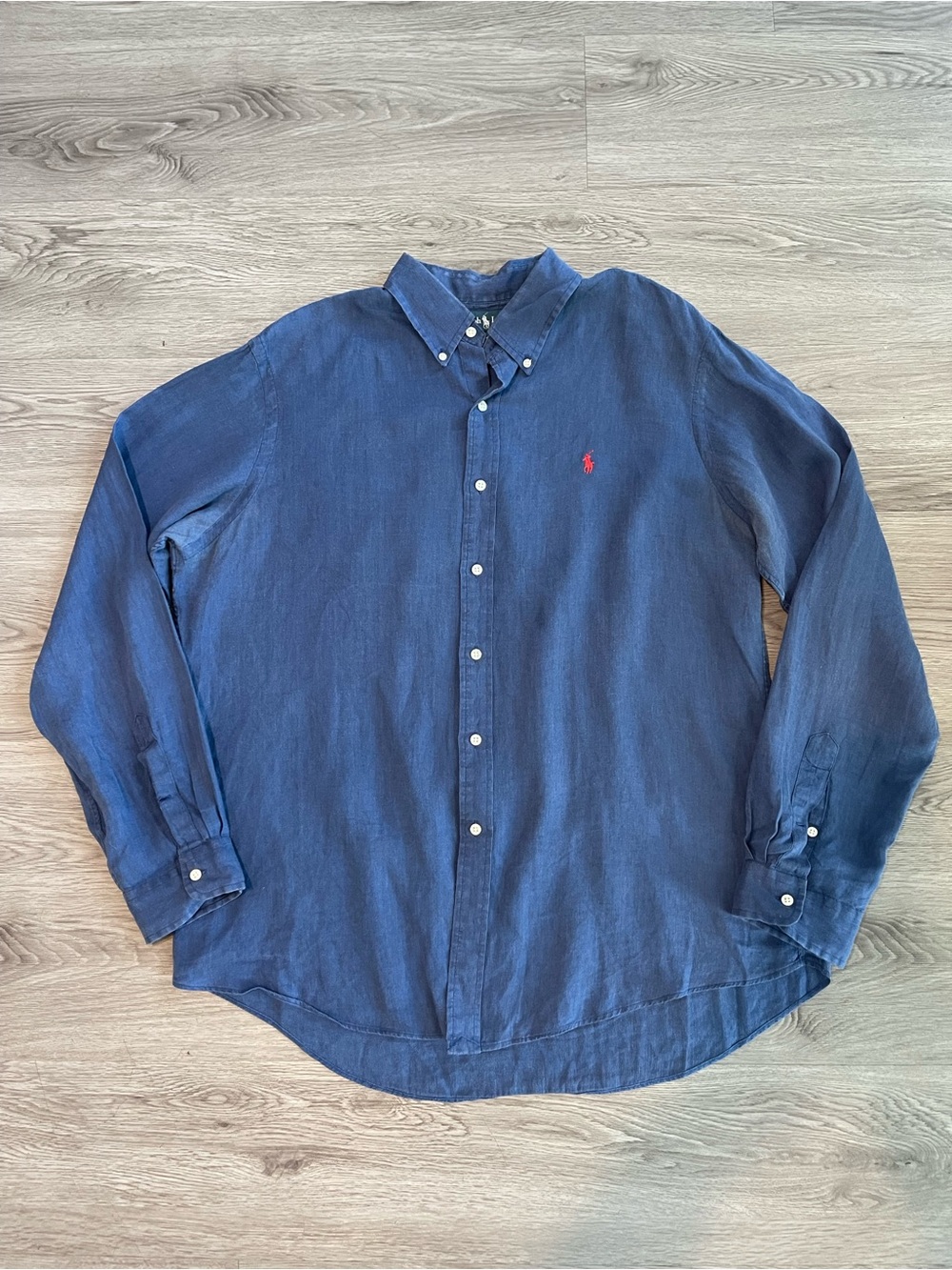Vintage men’s Ralph Lauren navy linen shirt